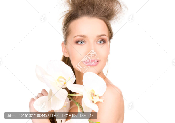 美麗的女人，白色的花