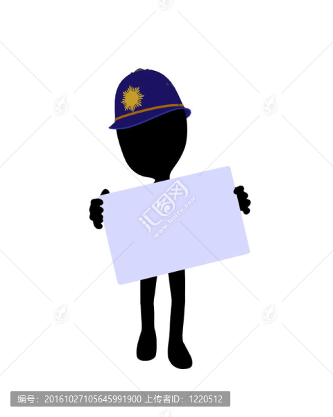可愛黑色剪影警察家伙持有空白名片
