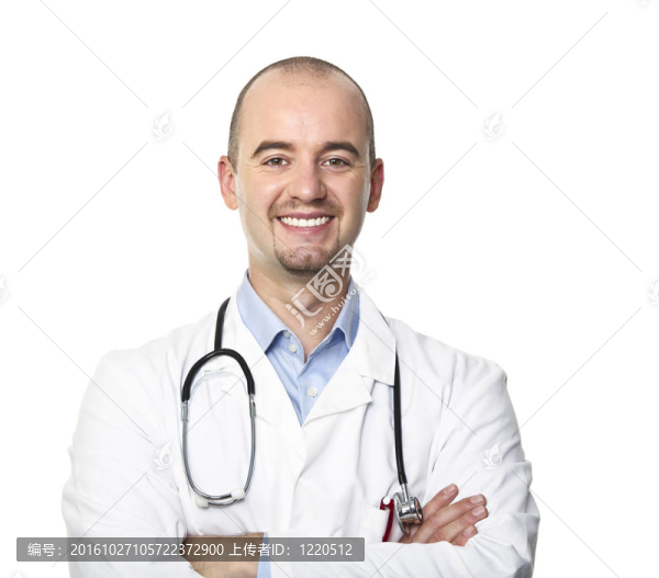 微笑的醫(yī)生在白色的隔離