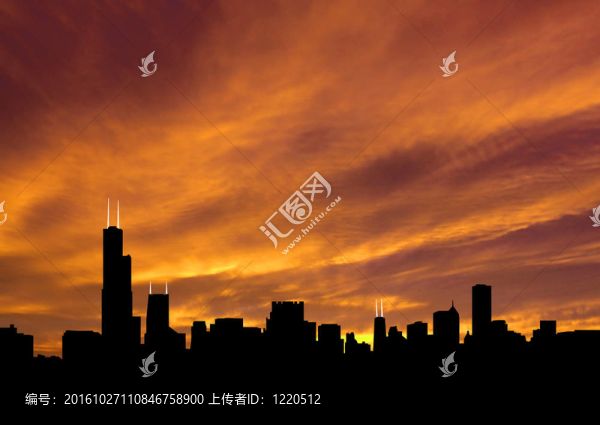 芝加哥的天際日落