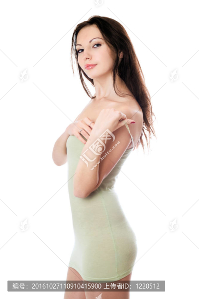 穿著橄欖裙的活潑的女人