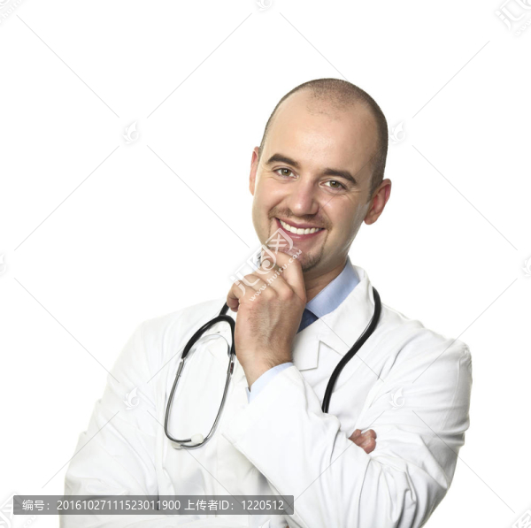 微笑的醫(yī)生在白色的隔離