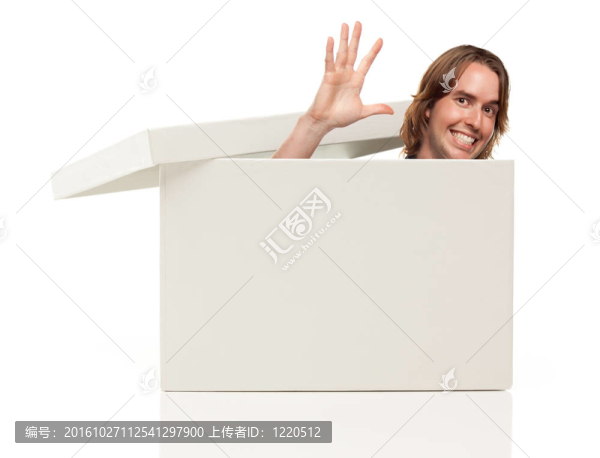Mans,Head；Hand,Waving,Pops,Blank,White,Box