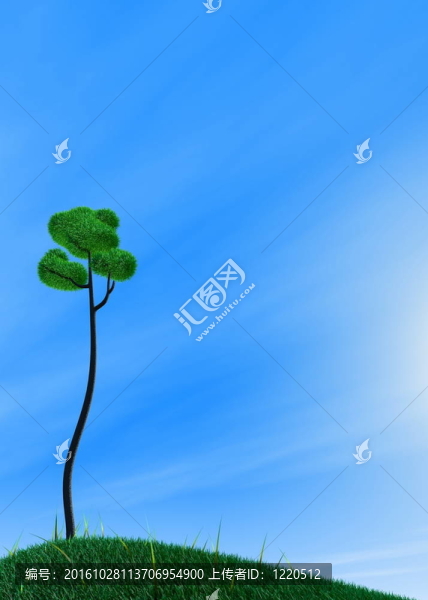 三維圖像；青草；樹(shù)與藍(lán)天