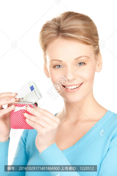 可愛的女人與錢包和金錢