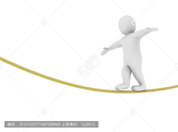 繩子上的男人。三維渲染插圖。