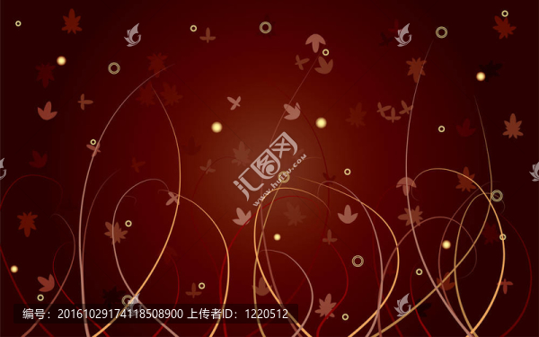 帶有褐色和金色葉子和卷曲的花卉背景；插圖