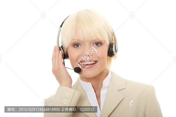 帶耳機(jī)的呼叫中心女人