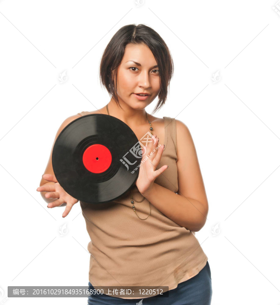 漂亮女孩與乙烯光盤