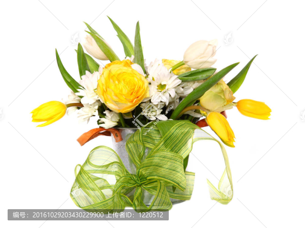 郁金香鮮艷的花束；玫瑰和雛菊