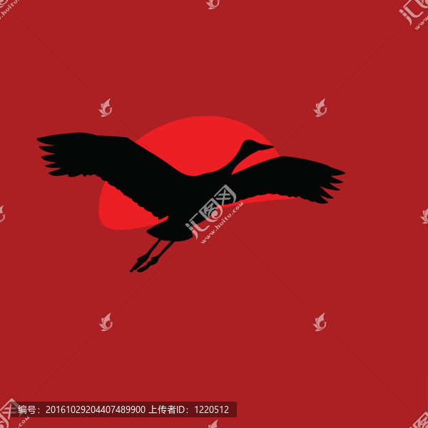 背景紅太陽鶴圖