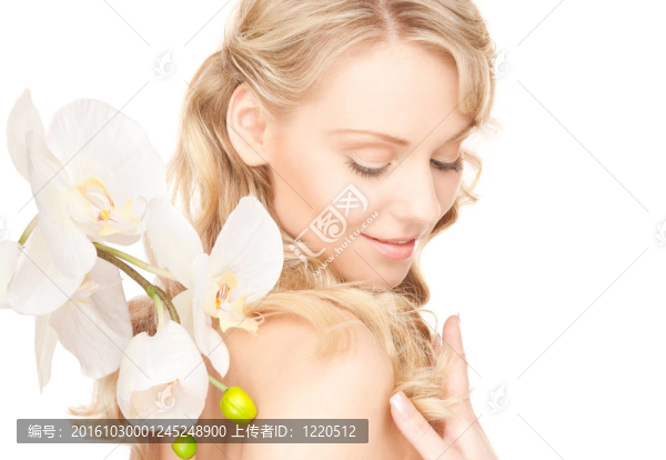 美麗的女人，白色的花