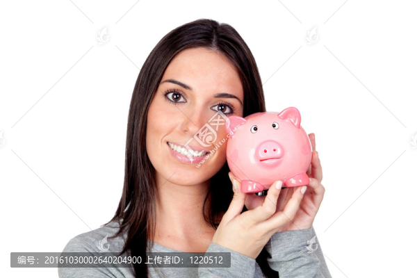 漂亮的女孩與小豬銀行