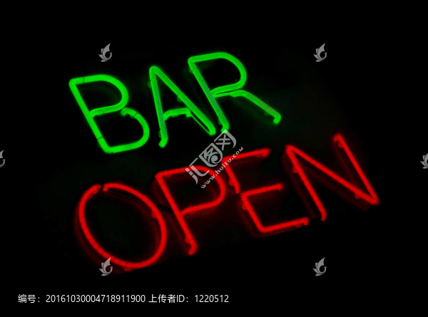 酒吧開放霓虹燈標(biāo)志