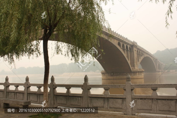 在薄霧中的伊河上的橋
