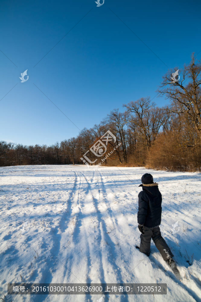 快樂的孩子在雪地里玩