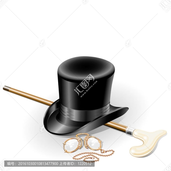套帽子拐杖和夾鼻眼鏡點(diǎn)插畫(huà)復(fù)古飾品；孤立在白色背景