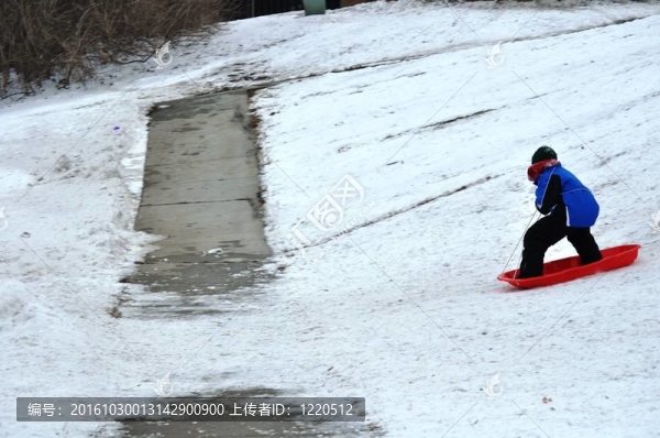 雪橇附近的人行道上