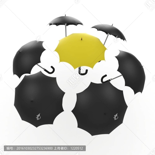 3D雨傘黑色和黃色