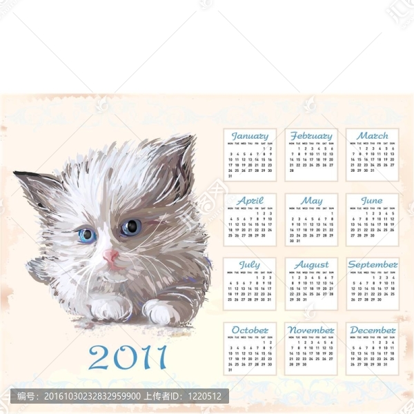 手繪日歷2011毛絨小貓