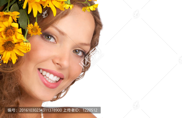 美麗的女人與花