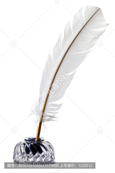 白色的羽毛筆和墨水瓶分離