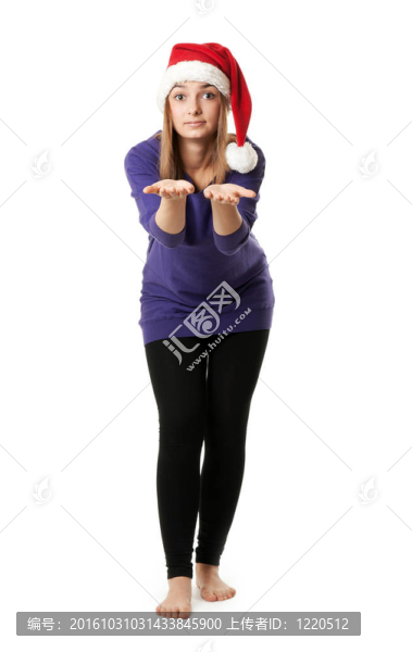 美麗的女孩在紅色Santa帽