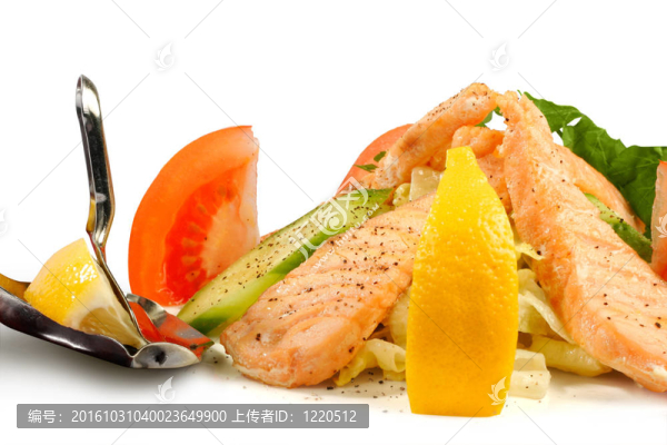 與白色隔離的蔬菜鮭魚