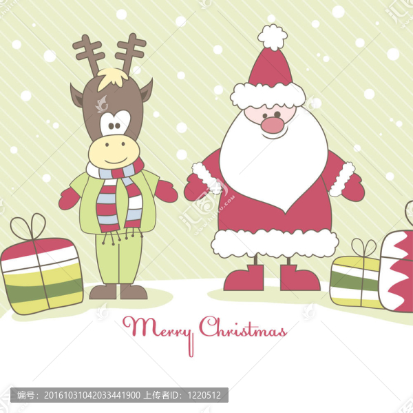 Santa；Reindeer和禮物。插畫