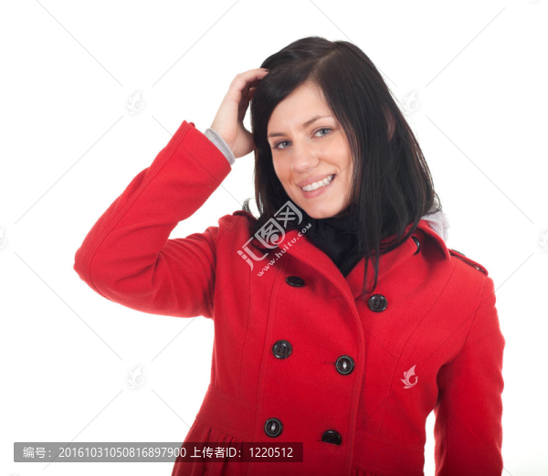美麗的黑發(fā)女人穿紅外套