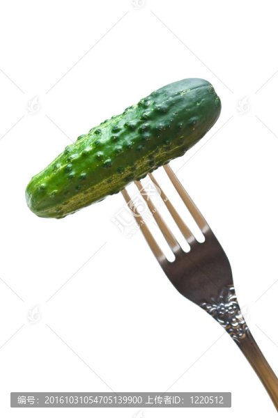 在叉子上的新鮮綠色黃瓜