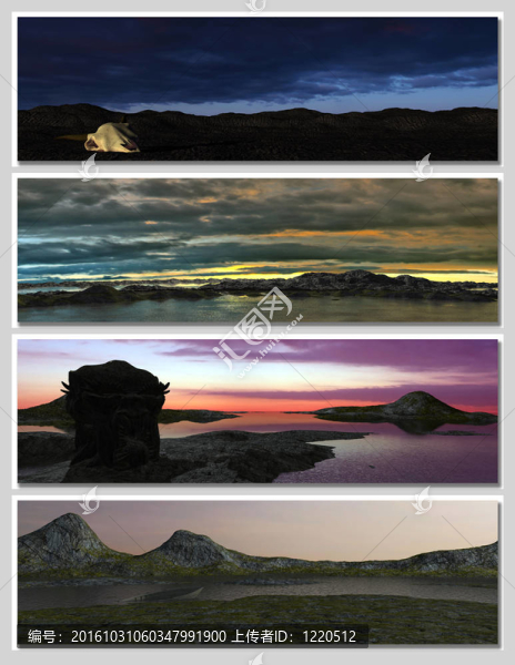 四種不同的夢(mèng)幻風(fēng)景的旗幟；背景或插圖。3D渲染