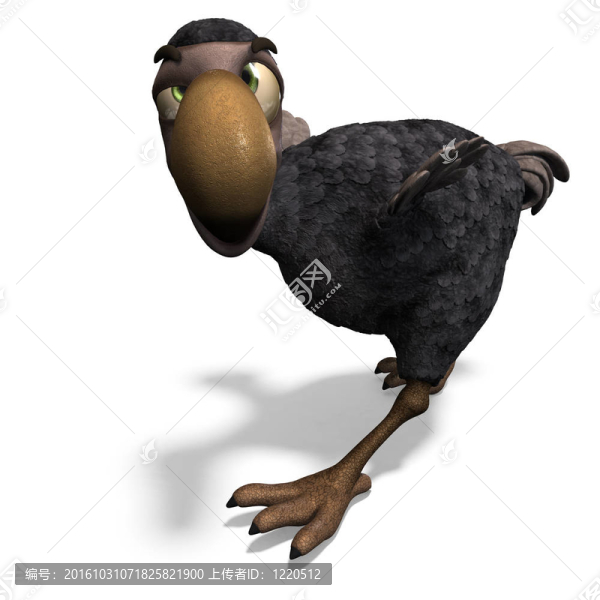 非常有趣的卡通渡渡鳥。3D渲染與剪輯路徑和陰影超過白色