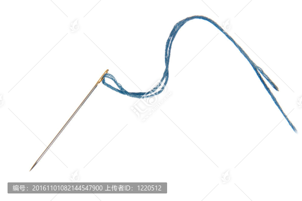 有藍(lán)色線的針的圖像；孤立的；在白色背景上