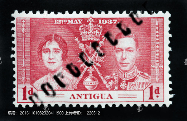 安提瓜-大約1937,-首日封郵票標(biāo)志著聯(lián)邦國(guó)王喬治第六加冕