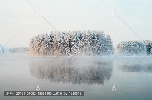 在冬天的森林不凍湖