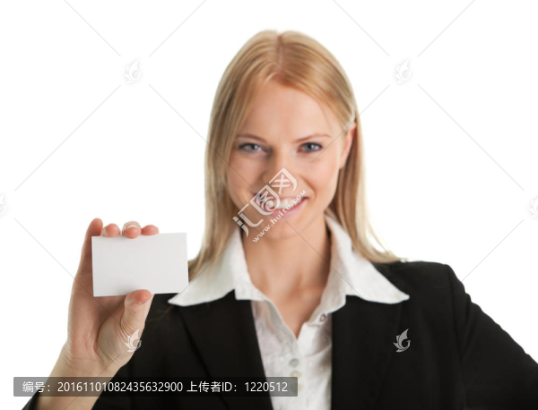 商人拿著空白的卡片