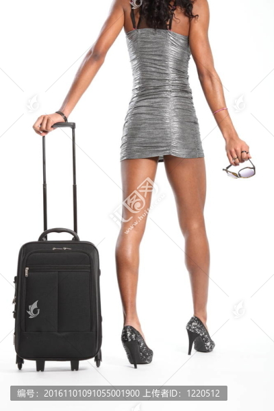 性感的女人帶著手提箱走