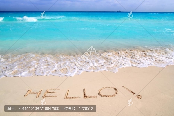你好消息拼寫(xiě)寫(xiě)在熱帶沙灘沙