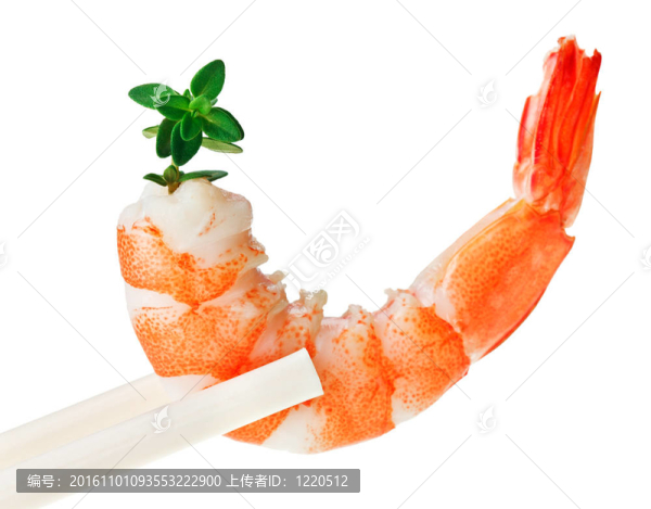 熟的虎蝦百里香嫩枝在筷子
