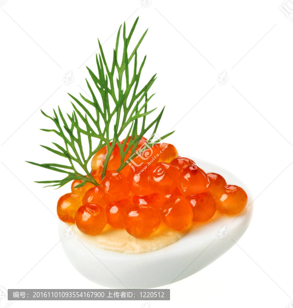 紅魚子醬CANape鵪鶉蛋和蒔蘿小枝