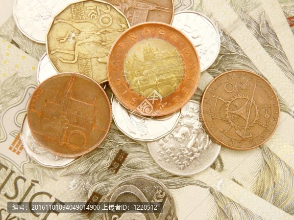 捷克korunas,CZK（捷克共和國法定貨幣）的紙幣和硬幣