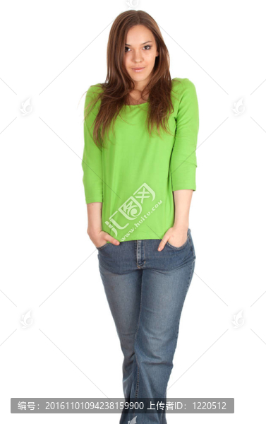 美麗的年輕女人的手在口袋里隨便；系列