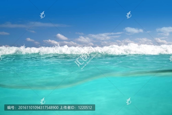水線加勒比海水下和藍(lán)色的大海