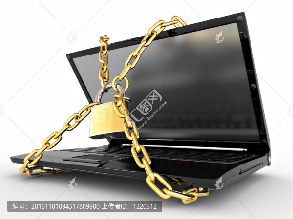帶鎖和鎖的筆記本電腦。
