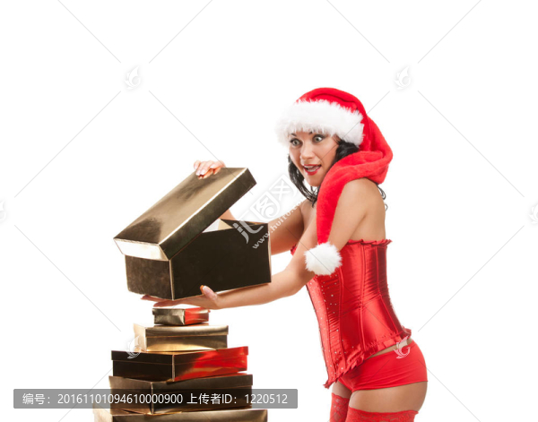 美麗的圣誕老人在圣誕帽