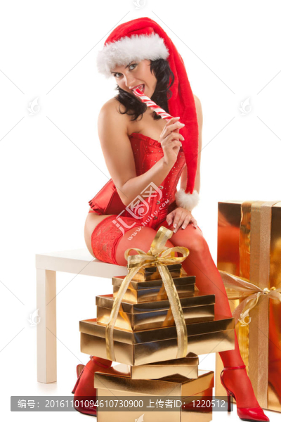 美麗的圣誕老人在圣誕帽