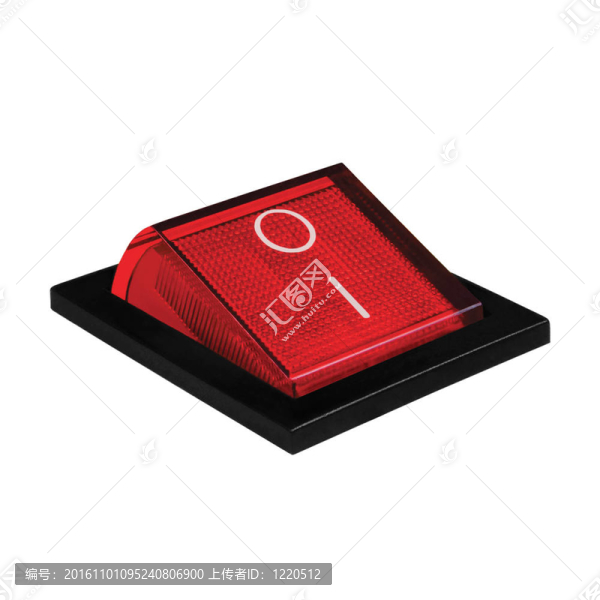 紅色電源開關在ON位置；孤立的宏觀特寫