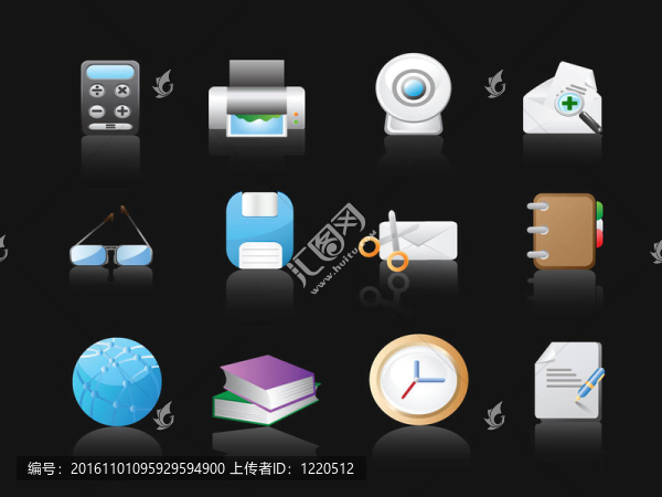 黑色背景中的辦公圖標(biāo)
