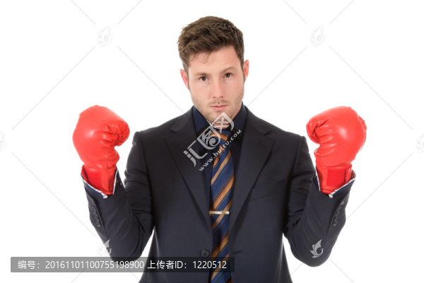 高加索白人商人；拳擊手套